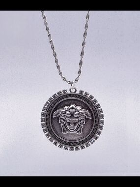Upcycled Medusa Pendant Necklace in Silver Tone